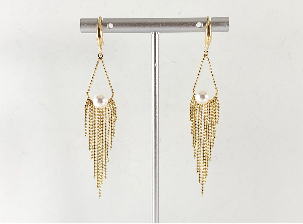 Real 18K Gold/Platinum Plated CZ Pave Mother of Pearl Fringe Dangle Earring Over Copper 1 pair