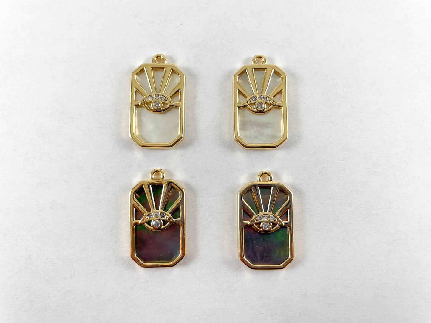 18K Gold Plated Abalone Malachite White Lip Shell Magnesite Rectangle Tag Pendant Over Copper 6pcs