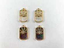 Load image into Gallery viewer, 18K Gold Plated Abalone Malachite White Lip Shell Magnesite Rectangle Tag Pendant Over Copper 6pcs
