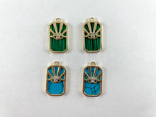 Cargar imagen en el visor de la galería, 18K Gold Plated Abalone Malachite White Lip Shell Magnesite Rectangle Tag Pendant Over Copper 6pcs
