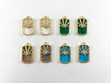 Load image into Gallery viewer, 18K Gold Plated Abalone Malachite White Lip Shell Magnesite Rectangle Tag Pendant Over Copper 6pcs
