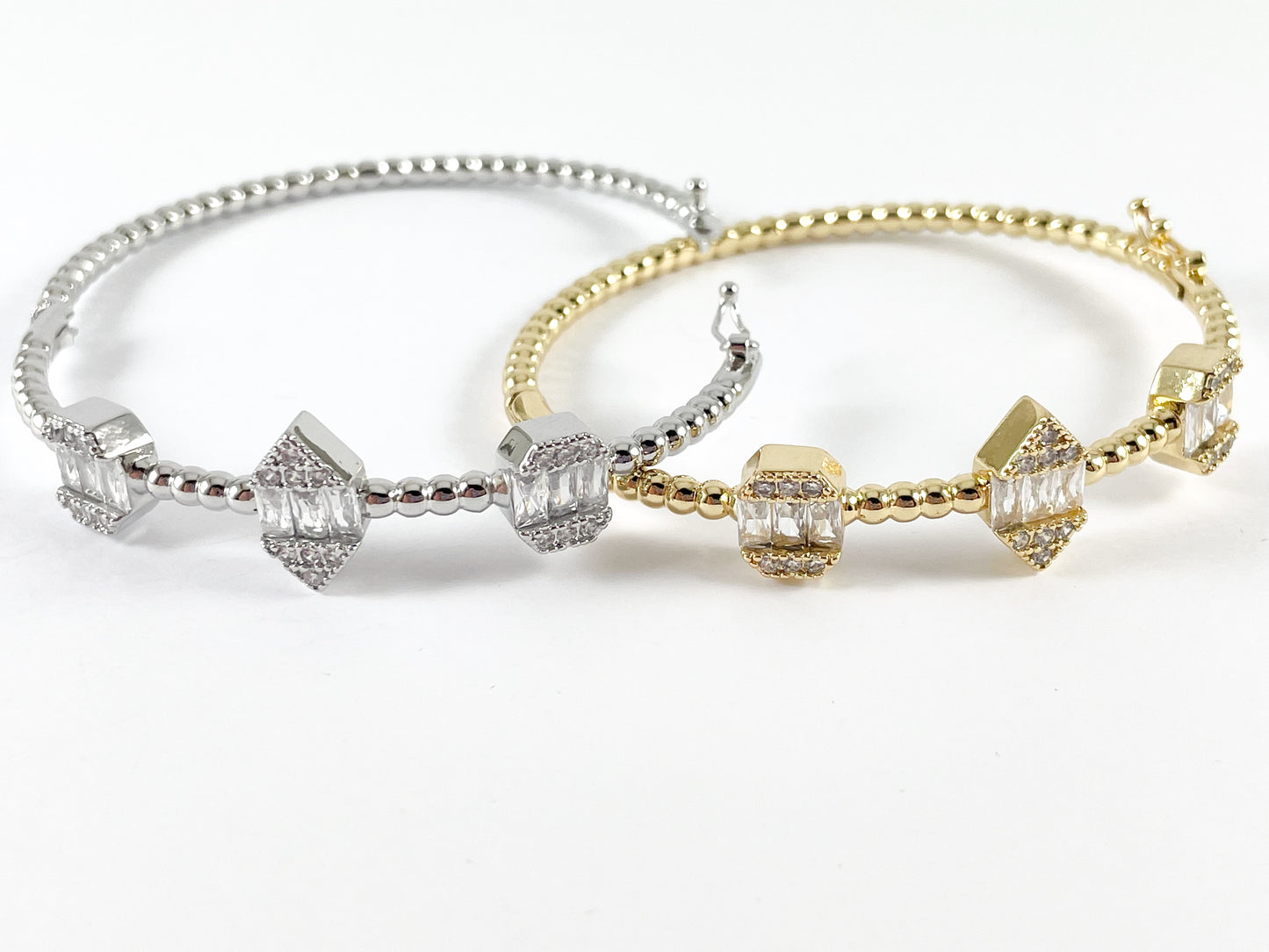 Real Gold/Platinum 18K Plated Copper Bracelet Clear Pink Geometric Cuffs/Bangles 1 cuff