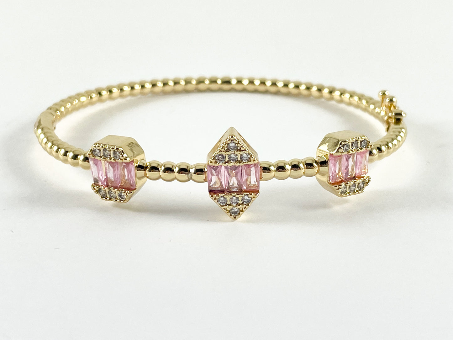 Real Gold/Platinum 18K Plated Copper Bracelet Clear Pink Geometric Cuffs/Bangles 1 cuff