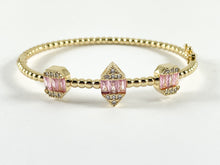 Load image into Gallery viewer, Real Gold/Platinum 18K Plated Copper Bracelet Clear Pink Geometric Cuffs/Bangles 1 cuff
