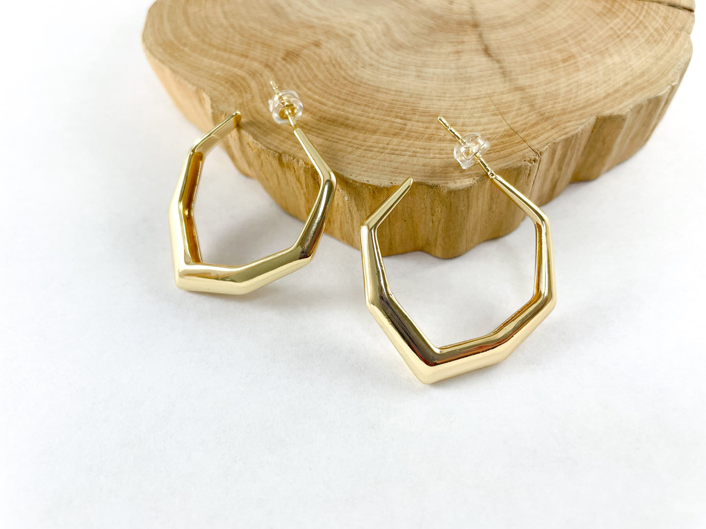 18K Gold Plated Geometric Minimalist Hoop Earring Over Copper 3 pairs