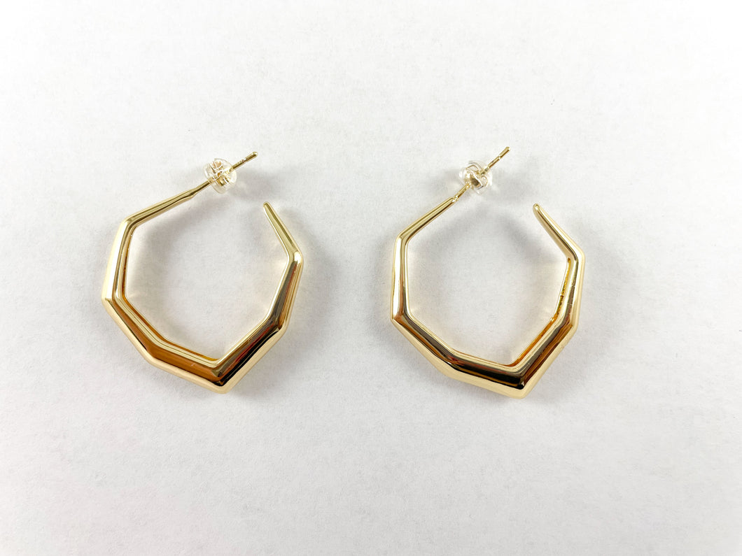 18K Gold Plated Geometric Minimalist Hoop Earring Over Copper 3 pairs