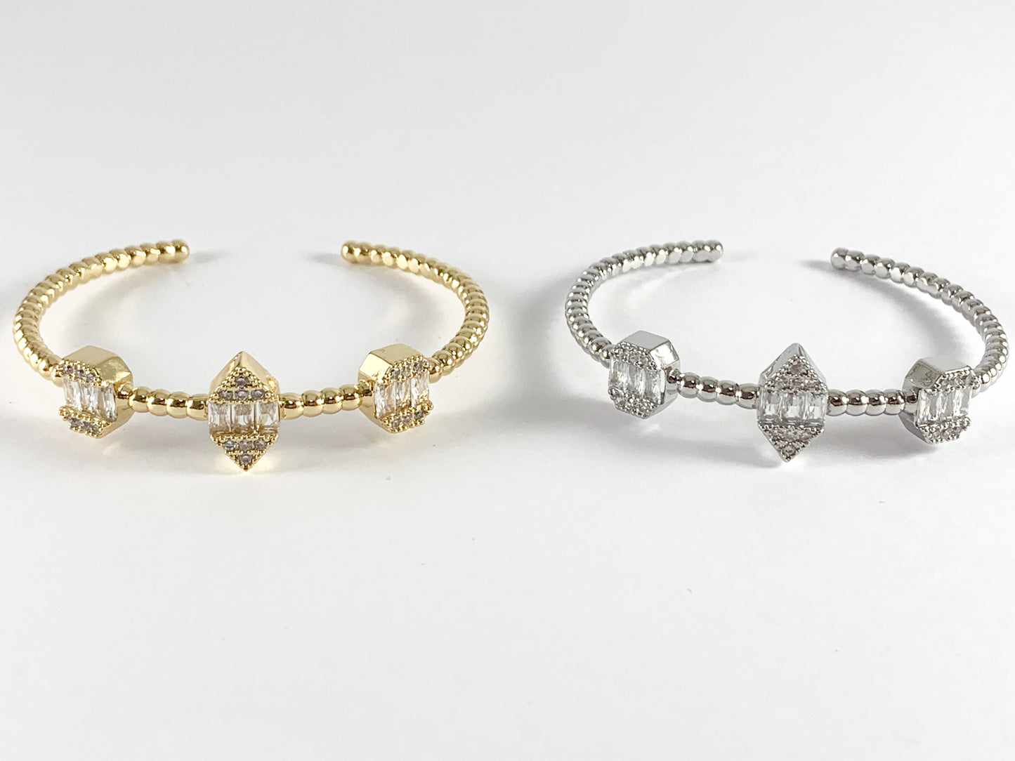 Real Gold/Platinum 18K Plated Copper Bracelet Clear Green Purple Geometric Cuffs 1 cuff