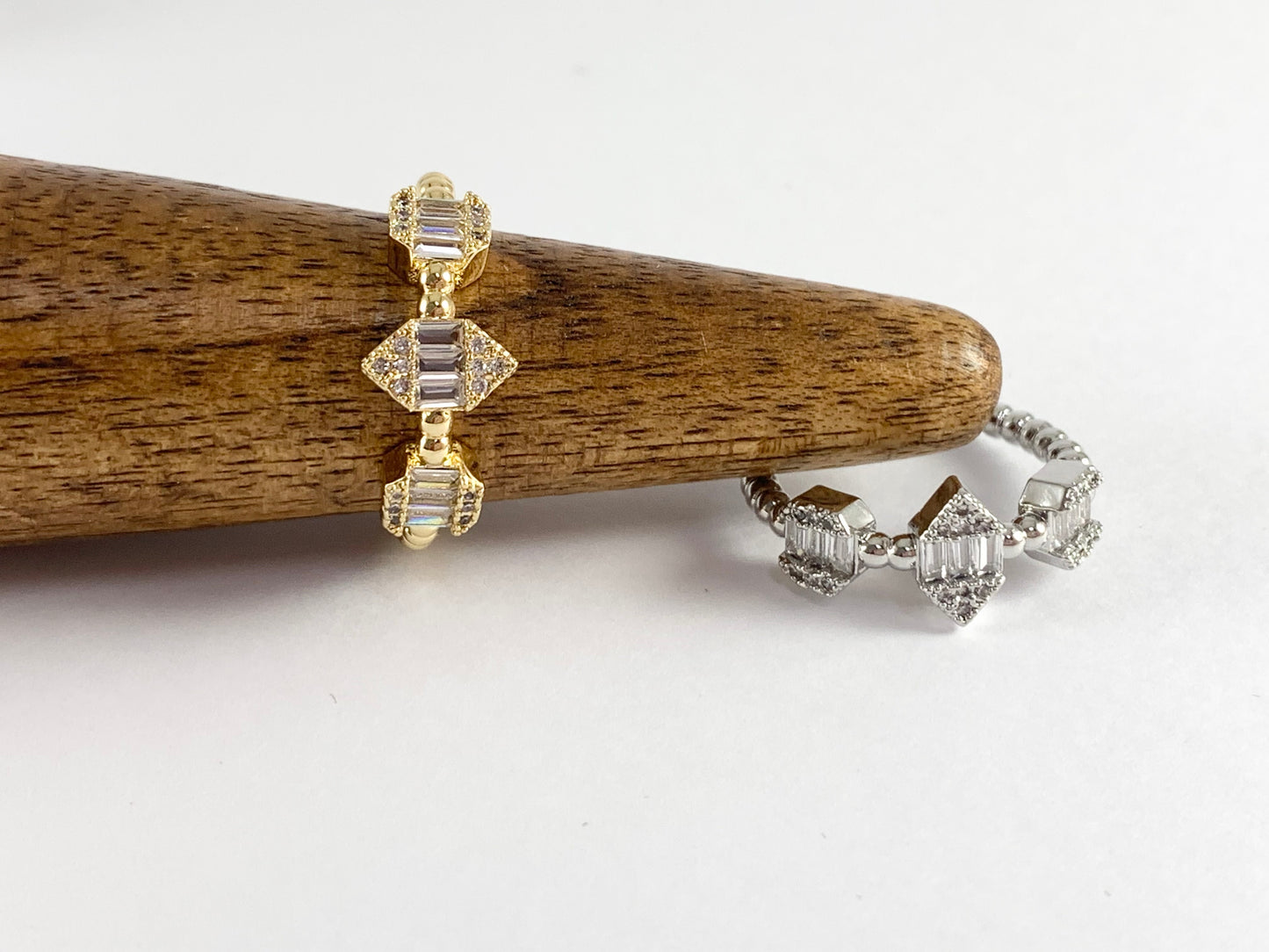 Real 18K Gold and Platinum Plated CZ Pave Geometric Diamond Ring 4pcs