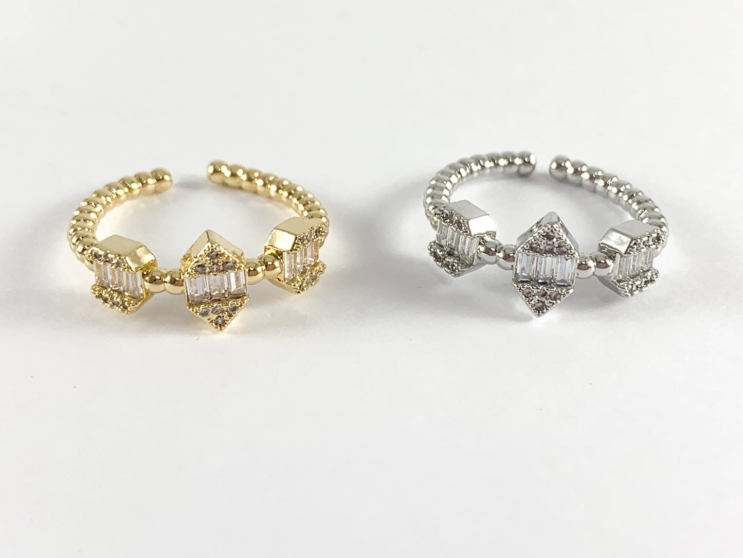 Real 18K Gold and Platinum Plated CZ Pave Geometric Diamond Ring 4pcs