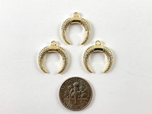 Load image into Gallery viewer, Real Gold 18K Plated Micro CZ Bullhorn/Crescent Shaped Pave Pendant Over Brass 5pc
