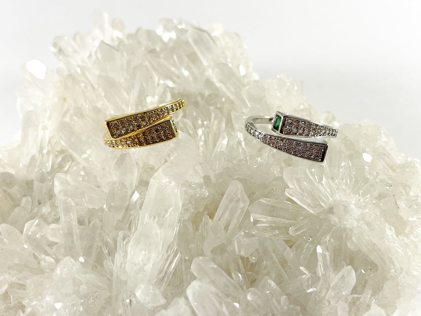 18K Real Gold/Platinum Plated CZ Pave Green Bypass Adjustable Ring 5pcs