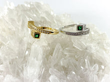 Load image into Gallery viewer, 18K Real Gold/Platinum Plated CZ Pave Green Bypass Adjustable Ring 5pcs
