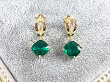 Cargar imagen en el visor de la galería, Real 18K Gold Plated Green Diamond Shape Dangle Earrings Over Copper 3 pairs
