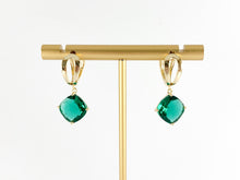 Cargar imagen en el visor de la galería, Real 18K Gold Plated Green Diamond Shape Dangle Earrings Over Copper 3 pairs
