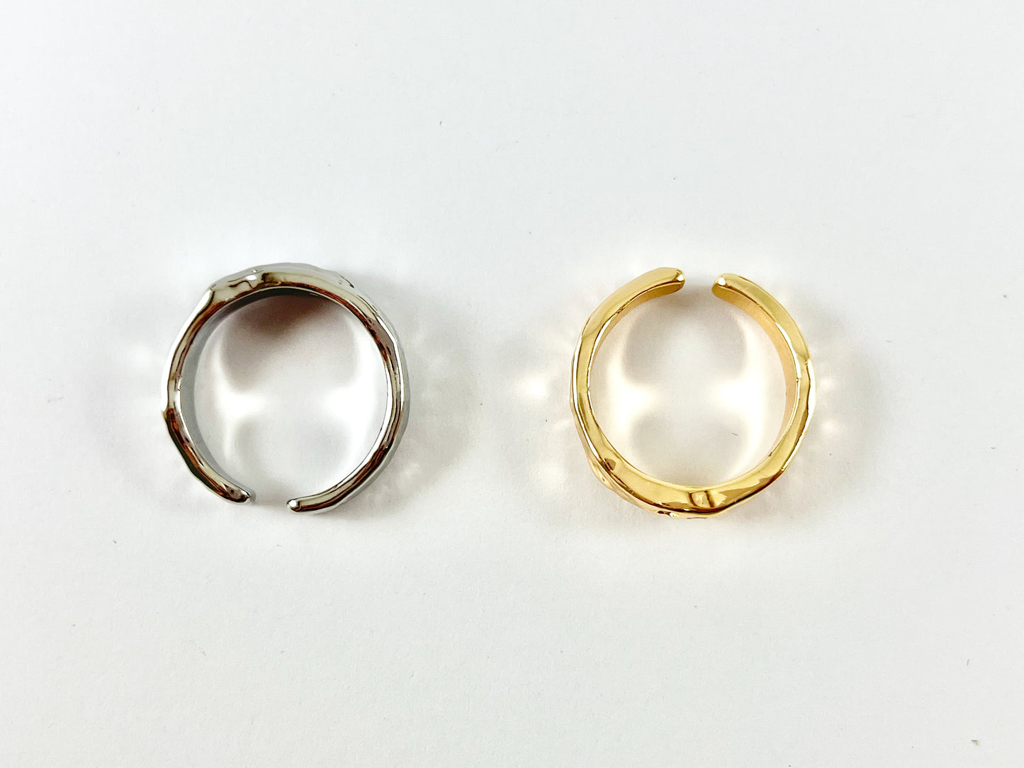 Real 18K Gold/Silver Plated Hammered CZ Pave Adjustable Ring Band 4pcs