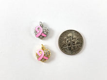 Load image into Gallery viewer, Real Gold 18K Plated Micro CZ Enamel Heart Breast Cancer Ribbon Charm Over Copper 6pc
