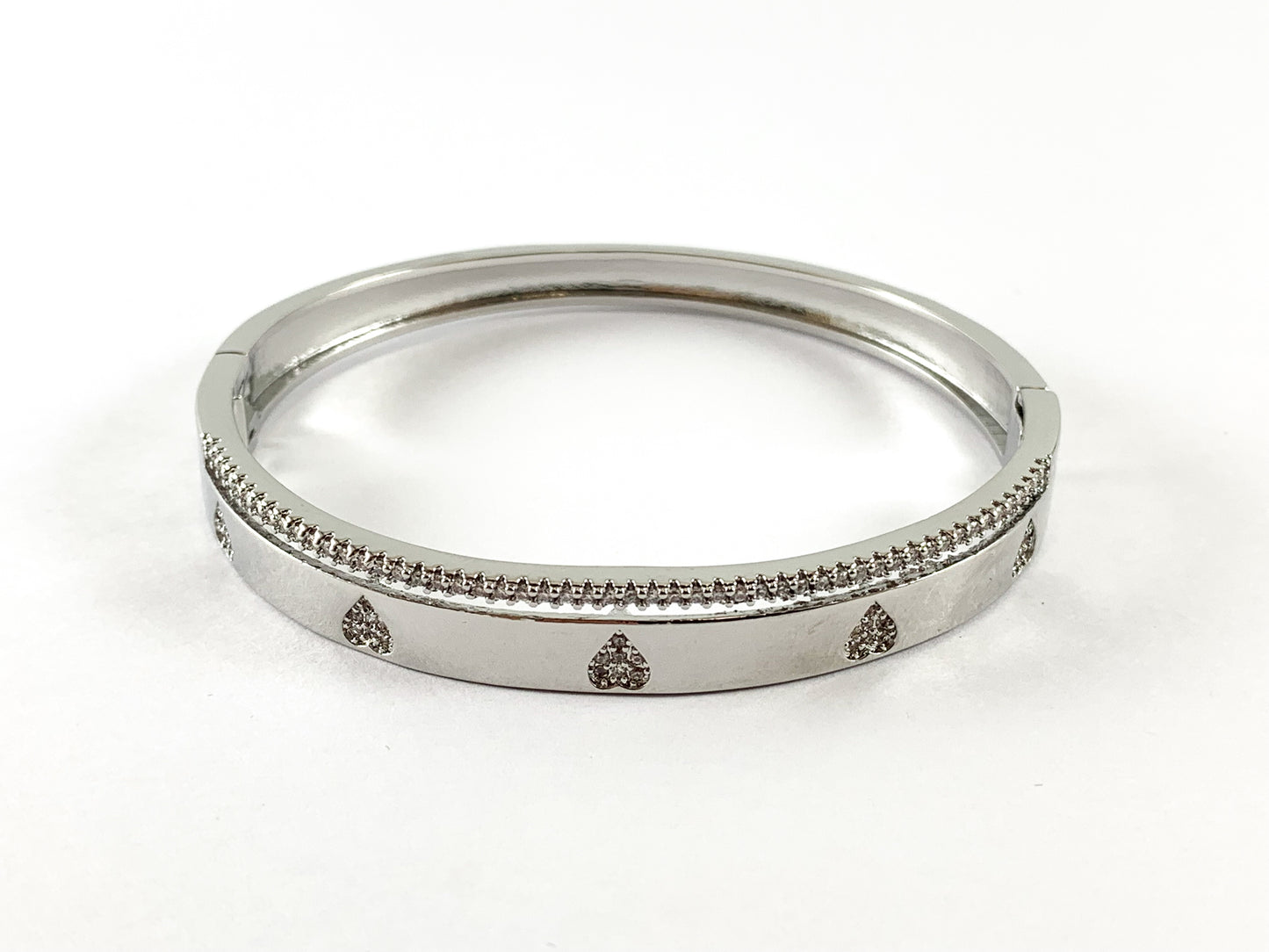 Real Gold/Platinum 18K Plated Copper CZ Pave Bracelet Heart Cuffs/Bangles