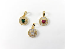 Load image into Gallery viewer, Sweet Heart Charms -18K Gold Plated Micro CZ Pave Hearts Diamond Ruby Emerald Over Brass 6pcs
