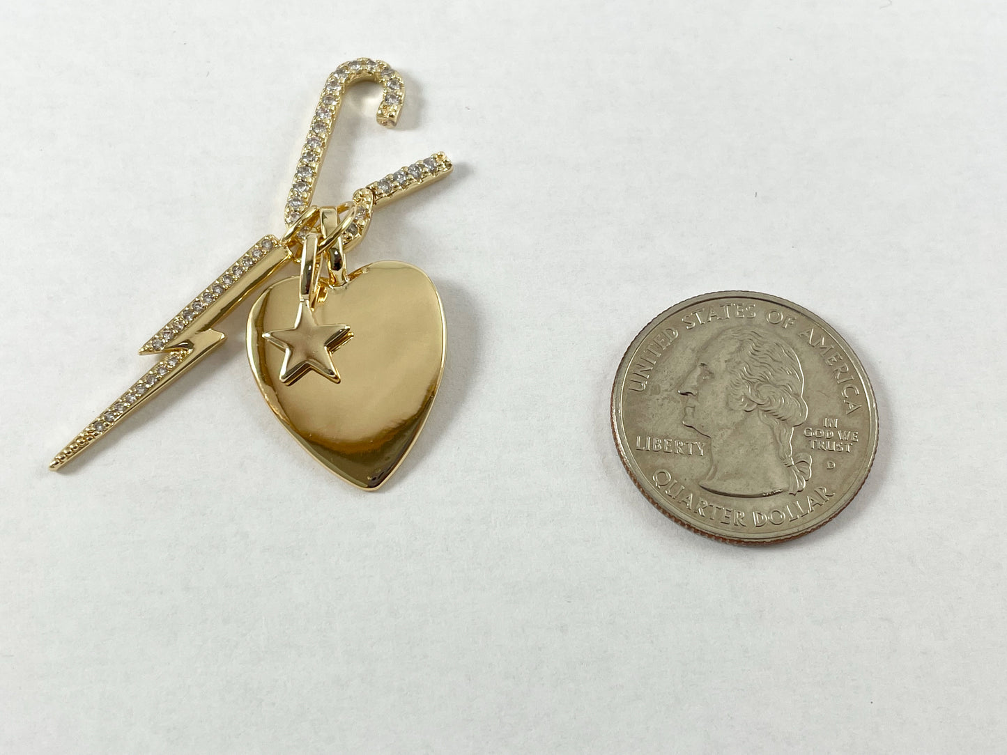 18K Gold/Silver Plated CZ Pave Heart Lightning Star Charm Paper Clip Open Clasp Pendant Over Copper