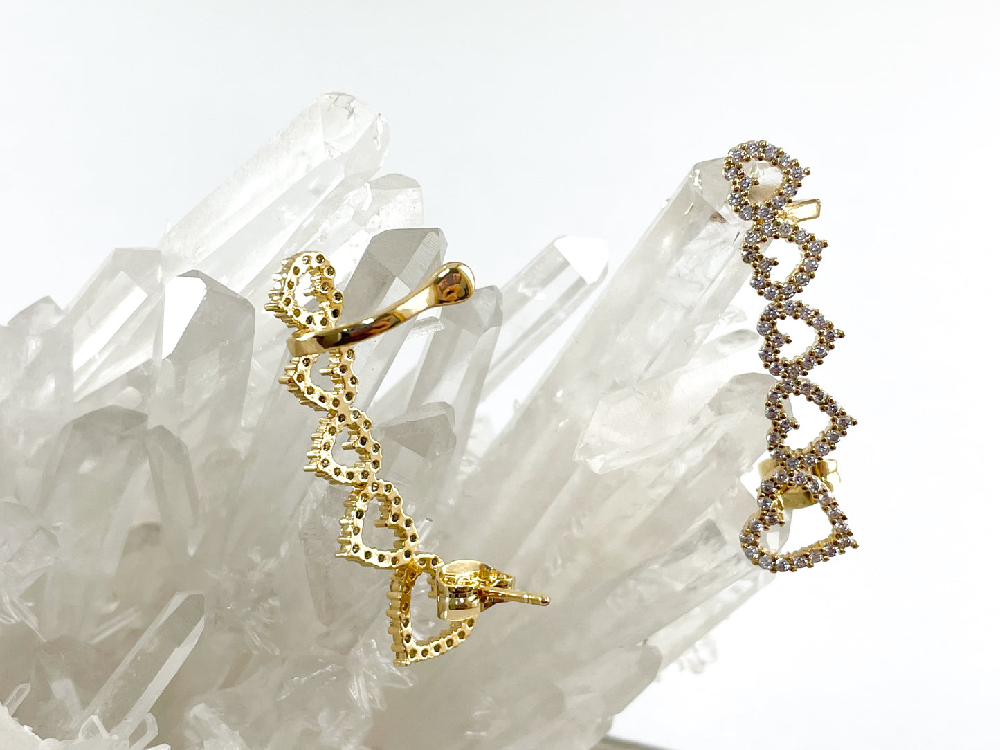 Real Gold/Silver 18K Plated Copper CZ Pave Heart Wrap Climber Earring Cuffs 6pcs