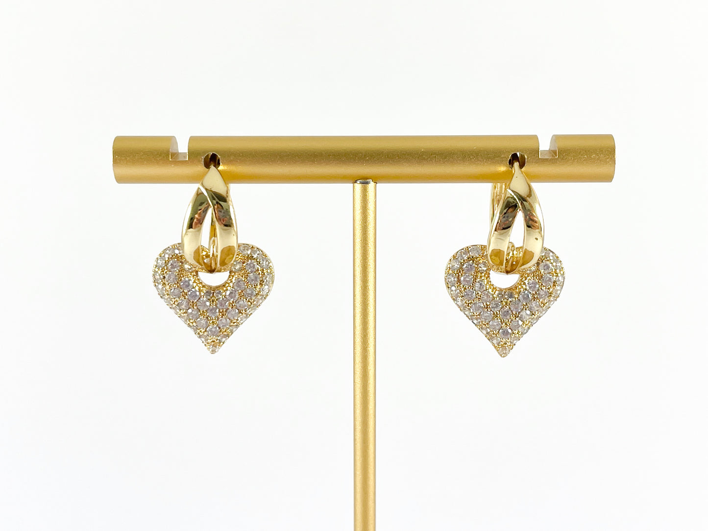 Real Gold/Silver 18K Micro CZ Pave Dangle Heart Earrings Huggies 3 pairs