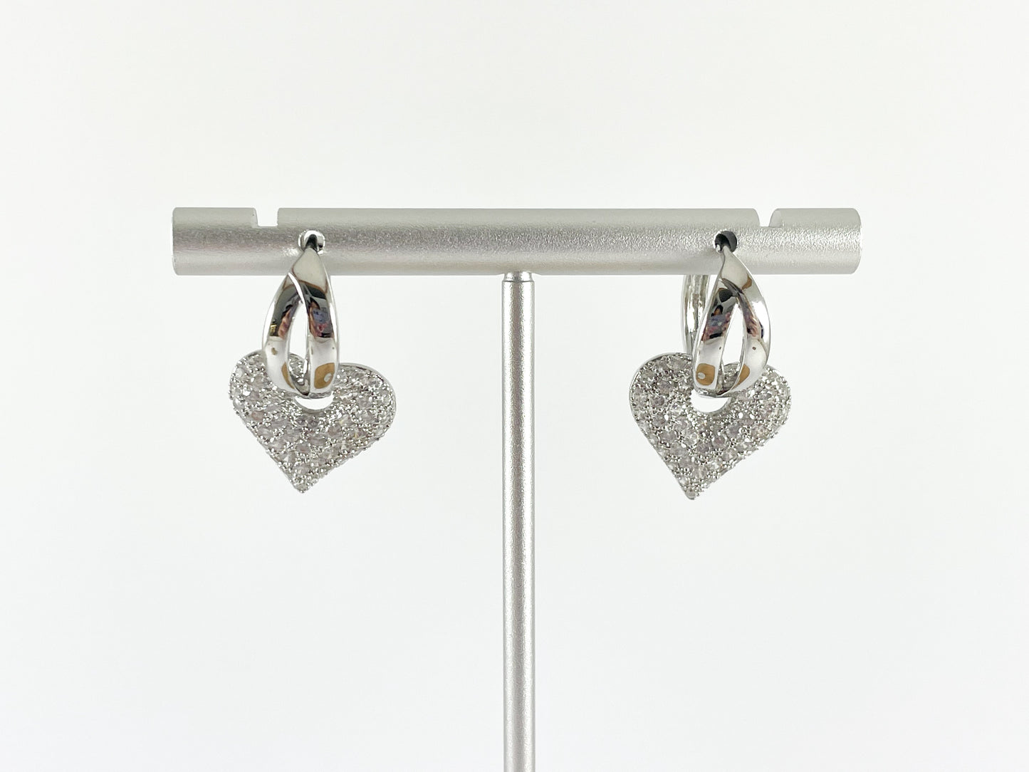 Real Gold/Silver 18K Micro CZ Pave Dangle Heart Earrings Huggies 3 pairs