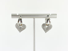 Load image into Gallery viewer, Real Gold/Silver 18K Micro CZ Pave Dangle Heart Earrings Huggies 3 pairs
