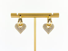 Load image into Gallery viewer, Real Gold/Silver 18K Micro CZ Pave Dangle Heart Earrings Huggies 3 pairs
