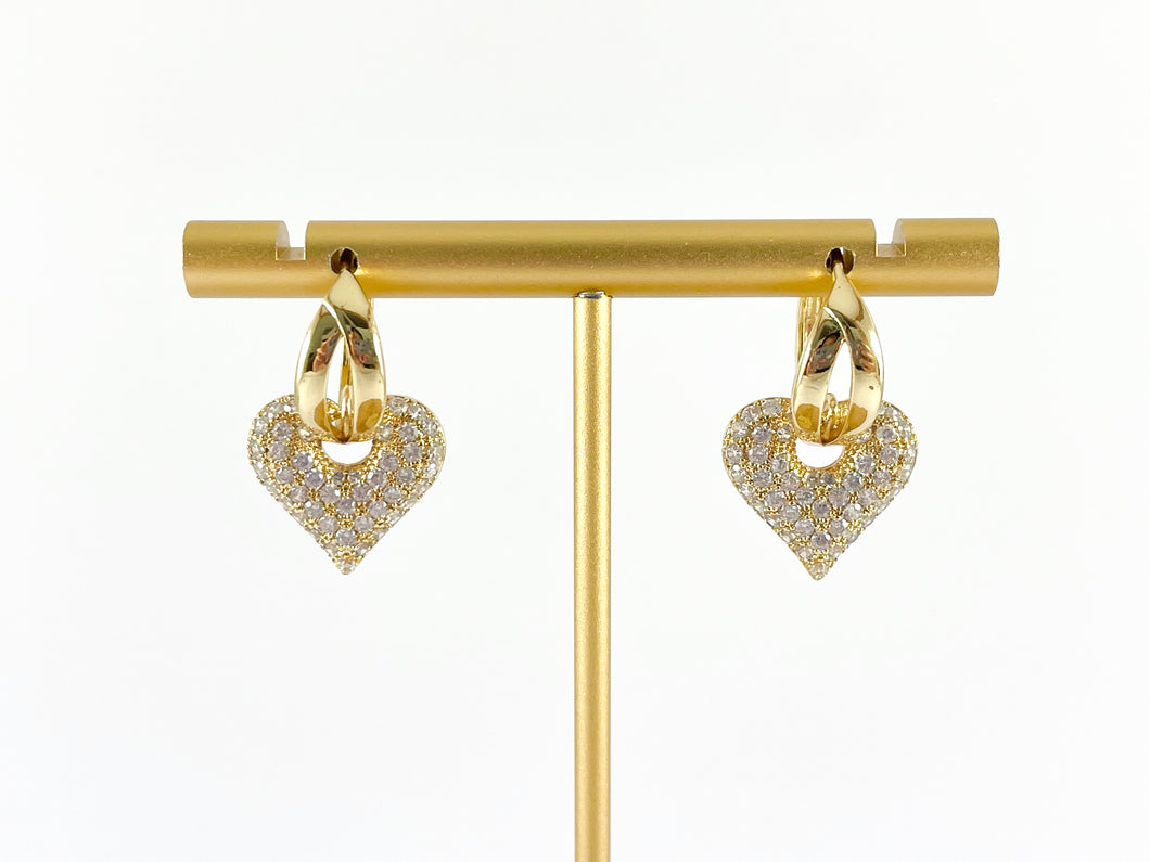 Real Gold/Silver 18K Micro CZ Pave Dangle Heart Earrings Huggies 3 pairs