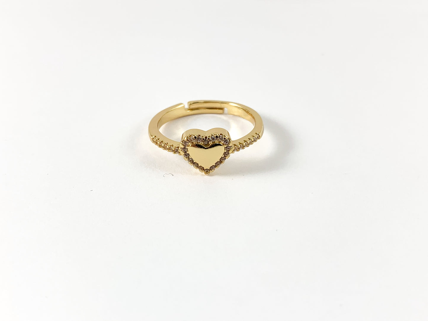 18K Real Gold Plated Copper CZ Pave Heart Band Adjustable Ring 4pcs