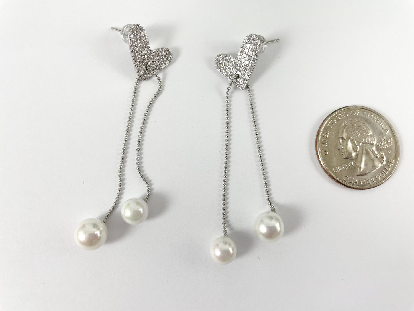 Pendientes de borla con flecos de corazón delicados y delicados con circonita cúbica chapada en oro de 18 quilates sobre cobre, 1 par