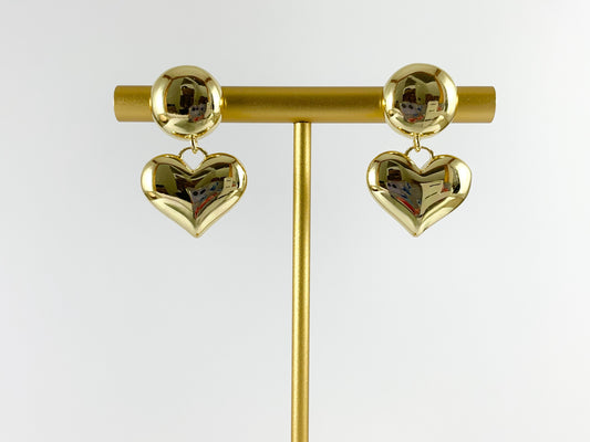18K Gold Plated Thick Circle Heart Dangle Earrings 3 pairs