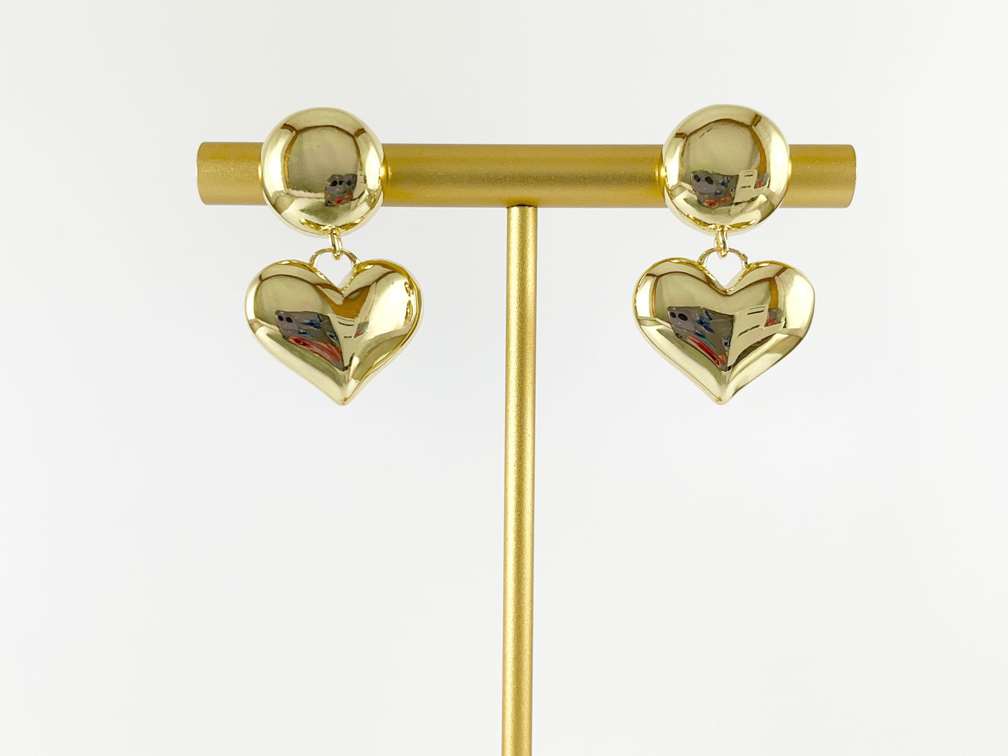 18K Gold Plated Thick Circle Heart Dangle Earrings 3 pairs