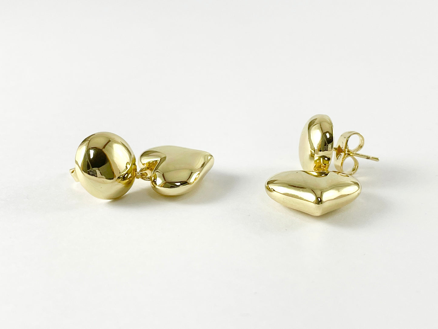 18K Gold Plated Thick Circle Heart Dangle Earrings 3 pairs