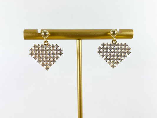 Real 18K Gold Plated CZ Pave Heart Shape Earrings Over Copper 4pairs