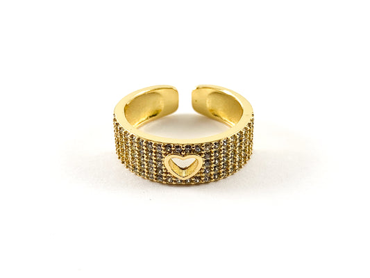 Real Gold 18K Plated CZ Pave Adjustable Heart Band Ring 4pcs