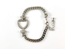 Load image into Gallery viewer, 18K Gold Plated/Platinum Plated CZ Pave Heart Cuban Link Bracelet with Extender 1pc
