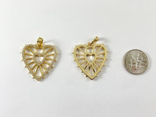 Load image into Gallery viewer, Heart Blast Pendant - CZ Pave 18K Gold Plated Filigree Heart in Heart in Copper Base 5pcs
