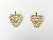 Load image into Gallery viewer, Heart Blast Pendant - CZ Pave 18K Gold Plated Filigree Heart in Heart in Copper Base 5pcs
