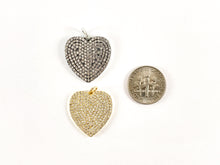 Load image into Gallery viewer, 18K gold plated Antique Silver Plated Rhinestone CZ Pave Heart Pendant 3pcs
