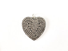 Load image into Gallery viewer, 18K gold plated Antique Silver Plated Rhinestone CZ Pave Heart Pendant 3pcs
