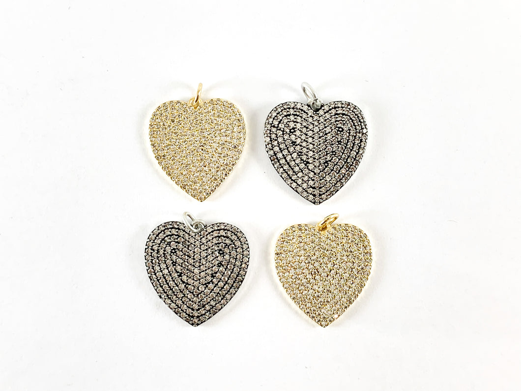 18K gold plated Antique Silver Plated Rhinestone CZ Pave Heart Pendant 3pcs