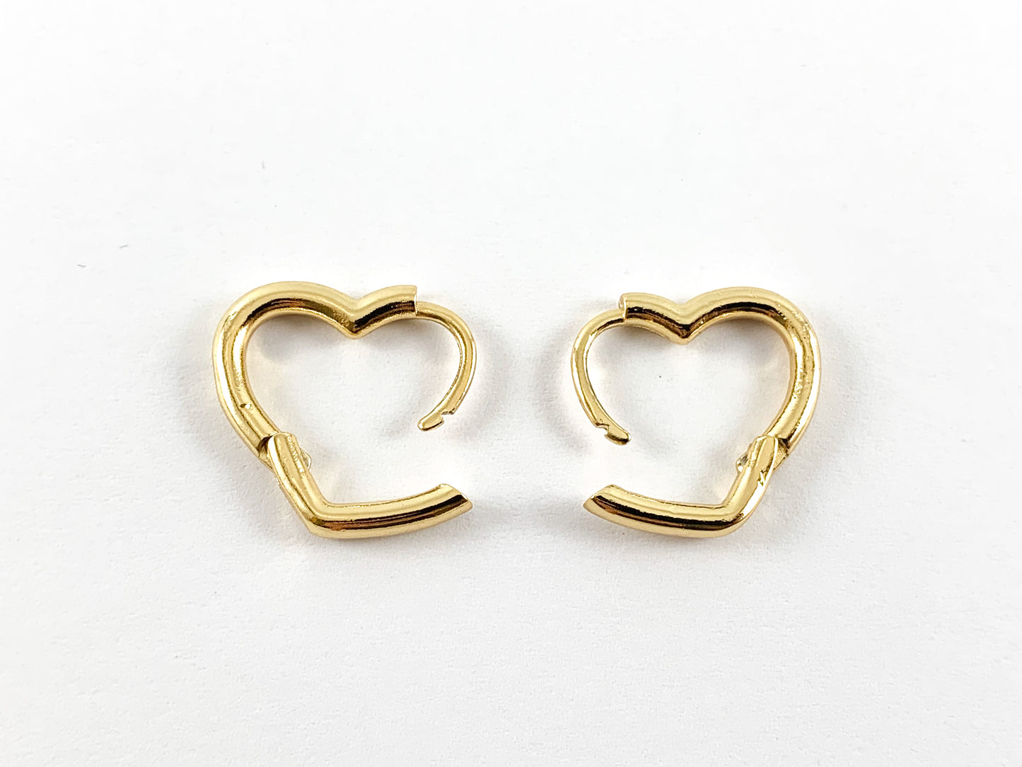 18K Real Gold Plated Minimalist Heart Hoops Open Side Earrings 5 pairs