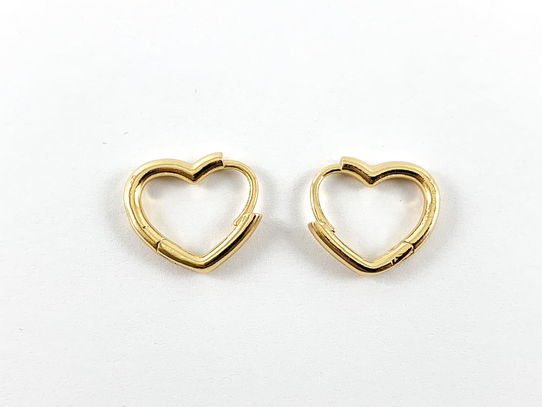 18K Real Gold Plated Minimalist Heart Hoops Open Side Earrings 5 pairs