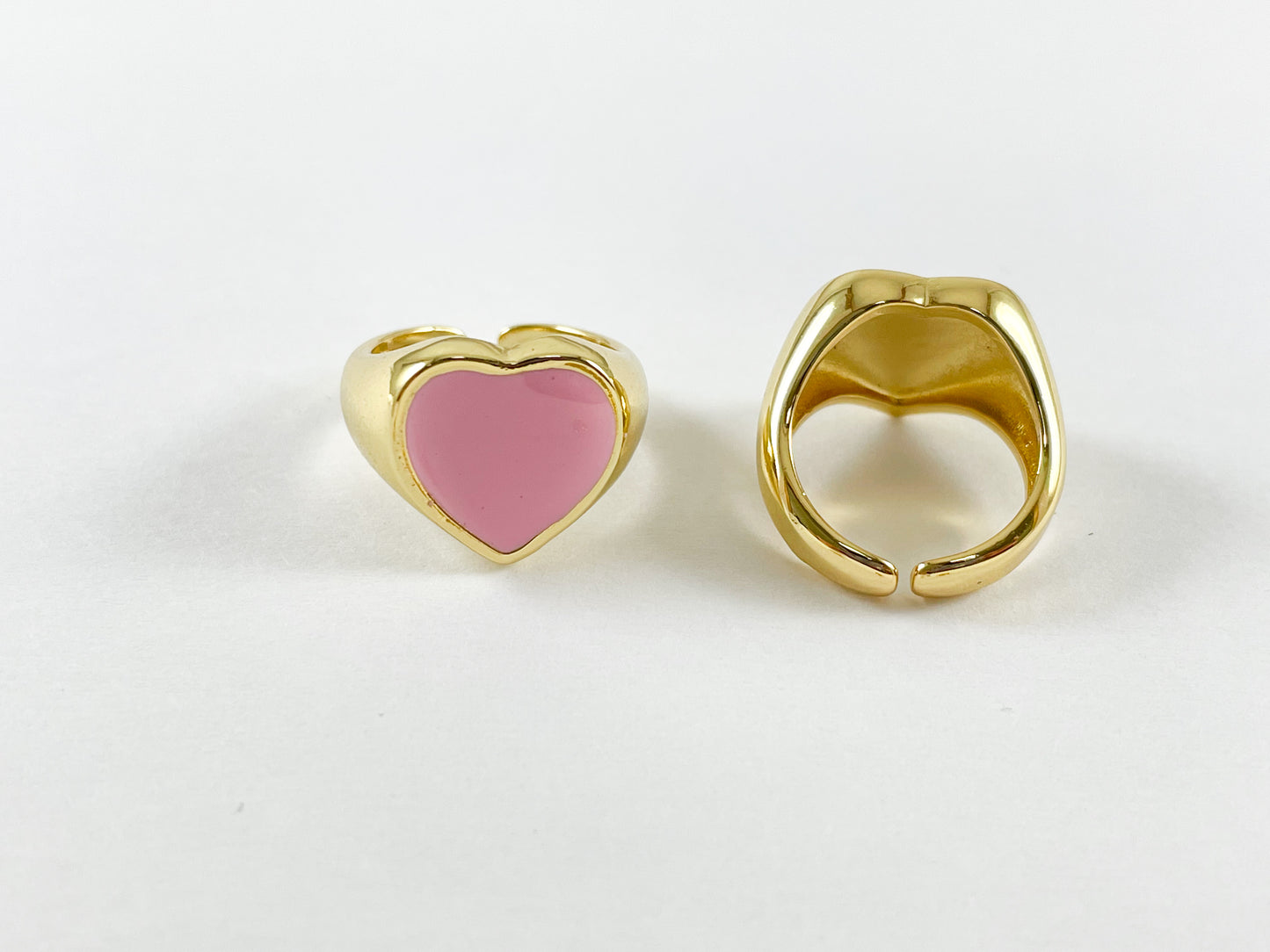 18K Gold Plated Pink Enamel Heart Adjustable Knuckle Pinky Ring over Copper 4pcs