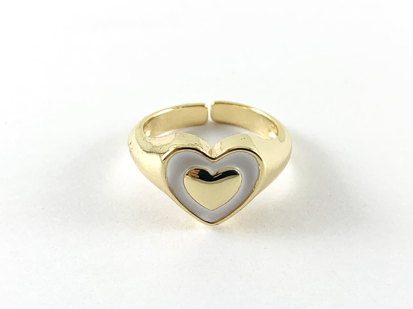 Anillo de corazón esmaltado chapado en oro real de 18 quilates, 5 piezas