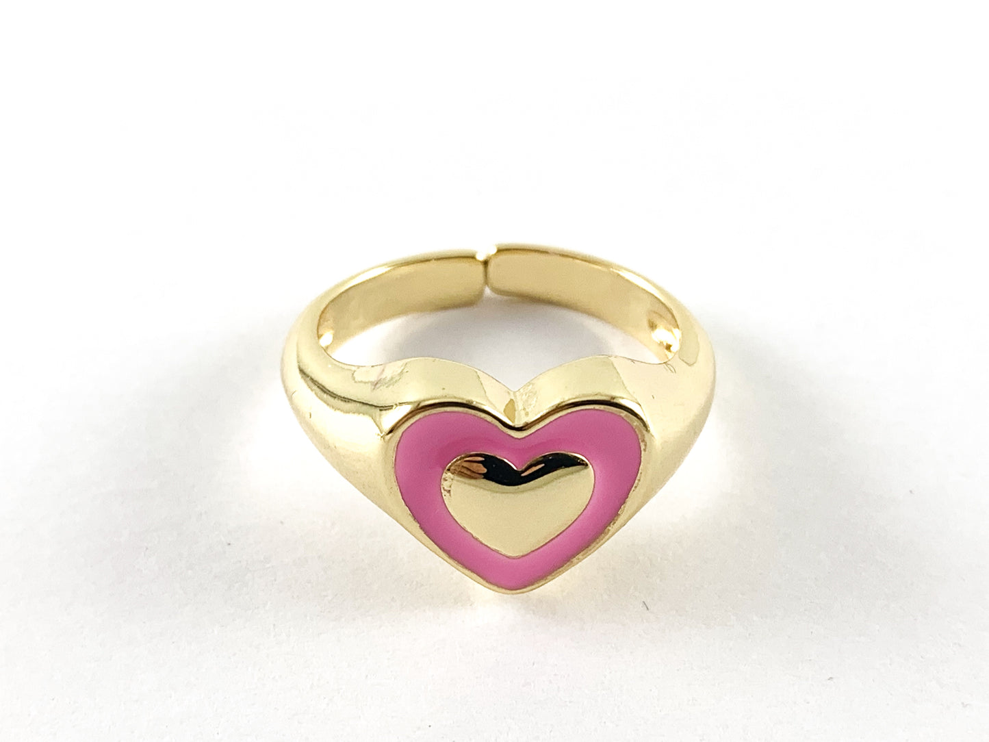 Anillo de corazón esmaltado chapado en oro real de 18 quilates, 5 piezas