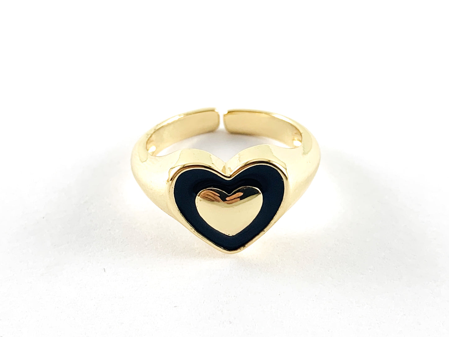 Anillo de corazón esmaltado chapado en oro real de 18 quilates, 5 piezas