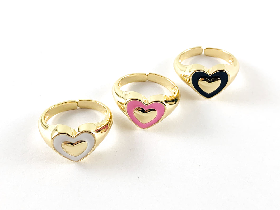 Anillo de corazón esmaltado chapado en oro real de 18 quilates, 5 piezas