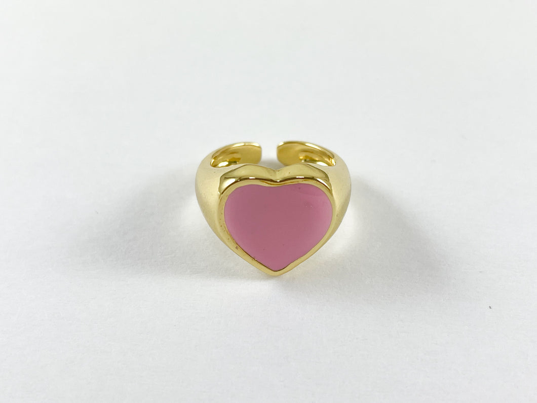 18K Gold Plated Pink Enamel Heart Adjustable Knuckle Pinky Ring over Copper 4pcs